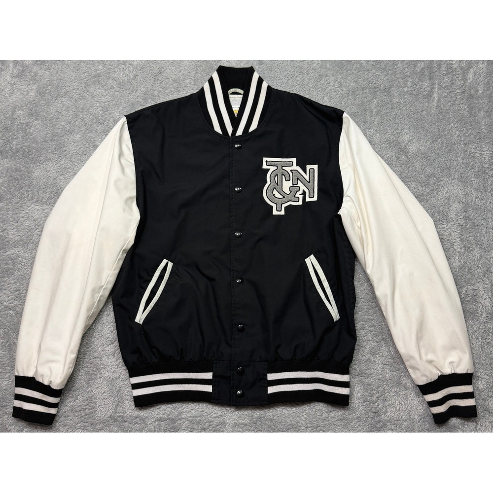 Vtg Tuft & Needle Golden Bear Letterman Jacket Mens M Black Varsity Cotton T&N